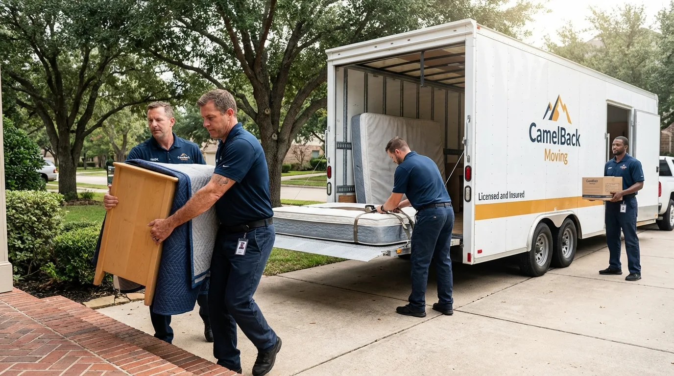 Crew loading residential truck for cross-state move from Hazleton, PA
