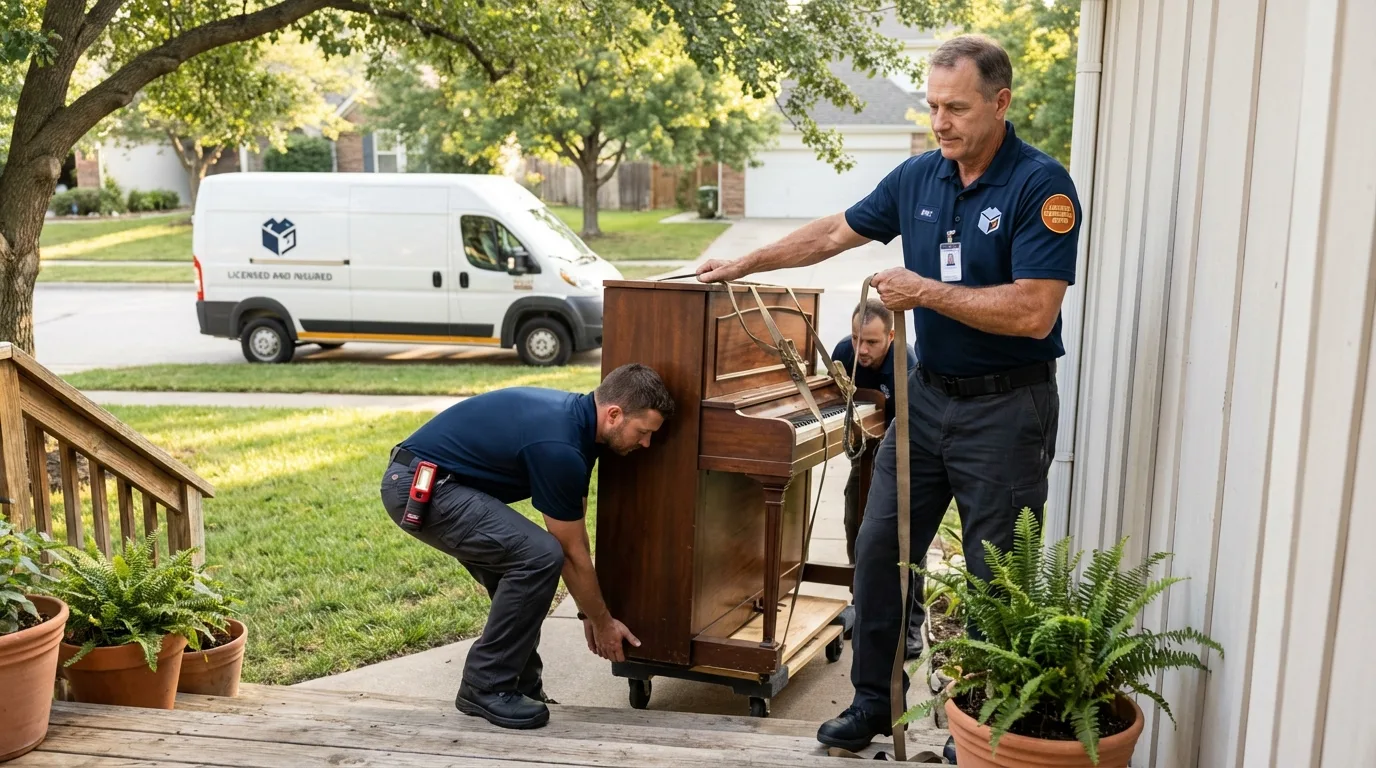 Licensed piano movers securing grand piano in Hazleton, PA